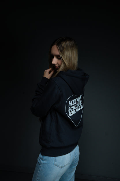 Schlager Herz Hoodie Schwarz mit Rückenprint