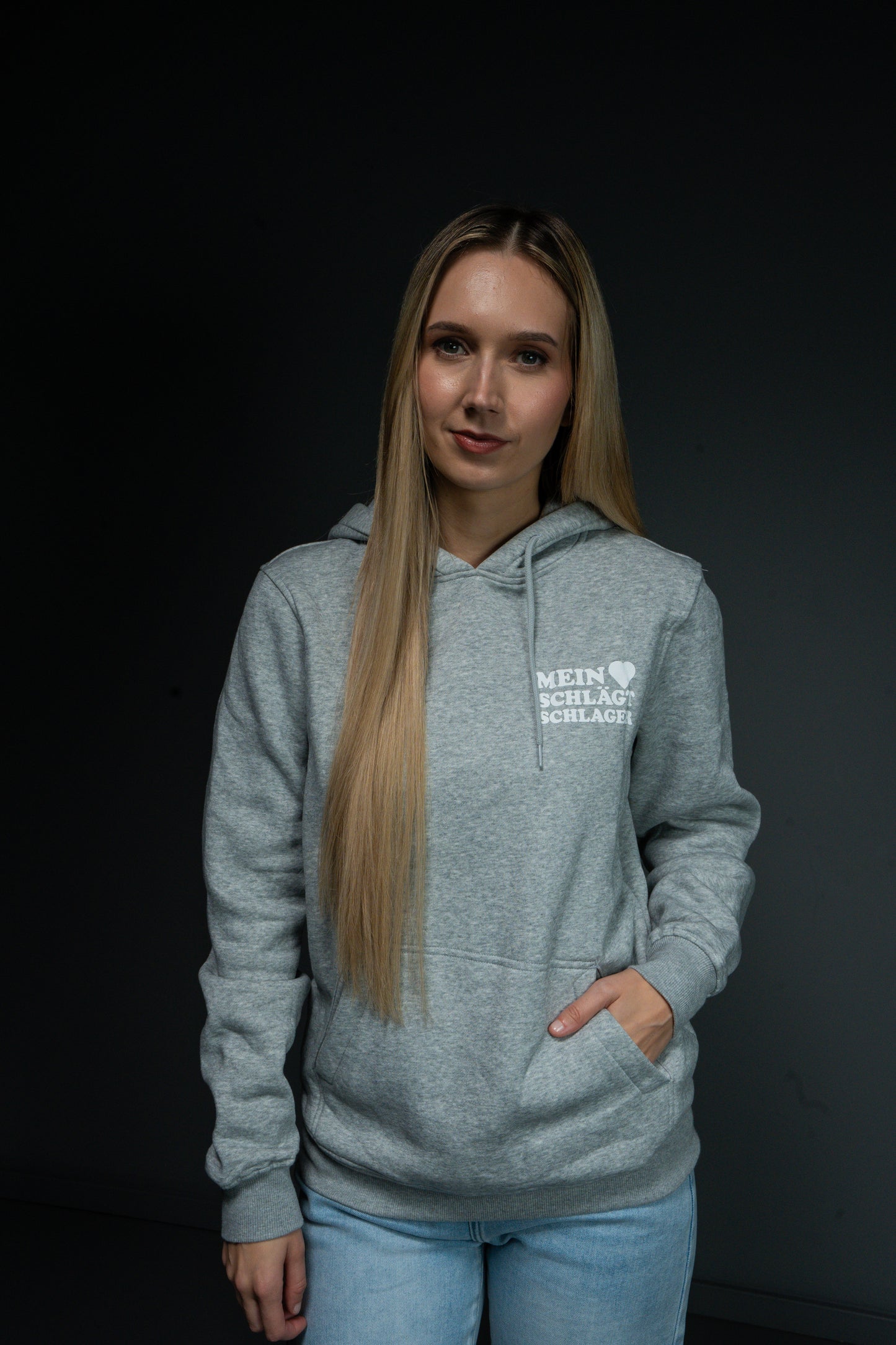 Schlager Logo Hoodie Hellgrau mit kleinem Logo