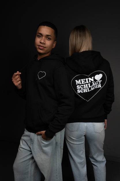 Schlager Herz Hoodie Schwarz mit Rückenprint