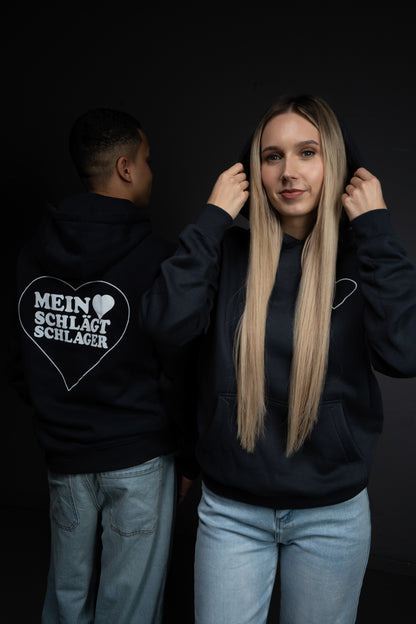 Schlager Herz Hoodie Schwarz mit Rückenprint