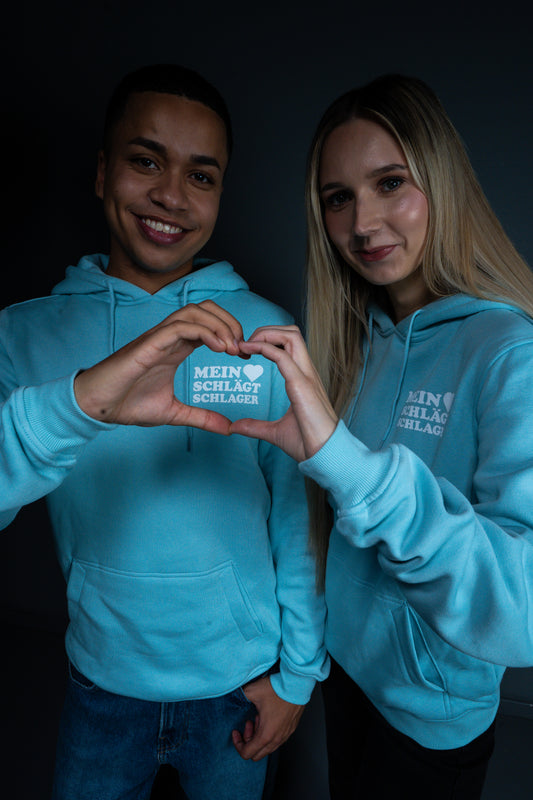 Schlager Logo Hoodie Blau mit kleinem Logo