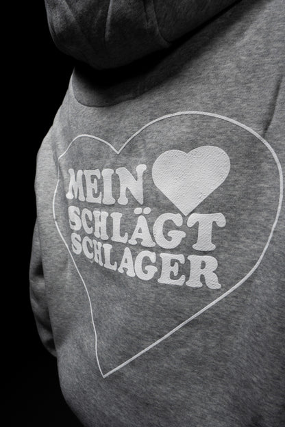 Schlager Herz Hoodie Grau mit Rückenprint