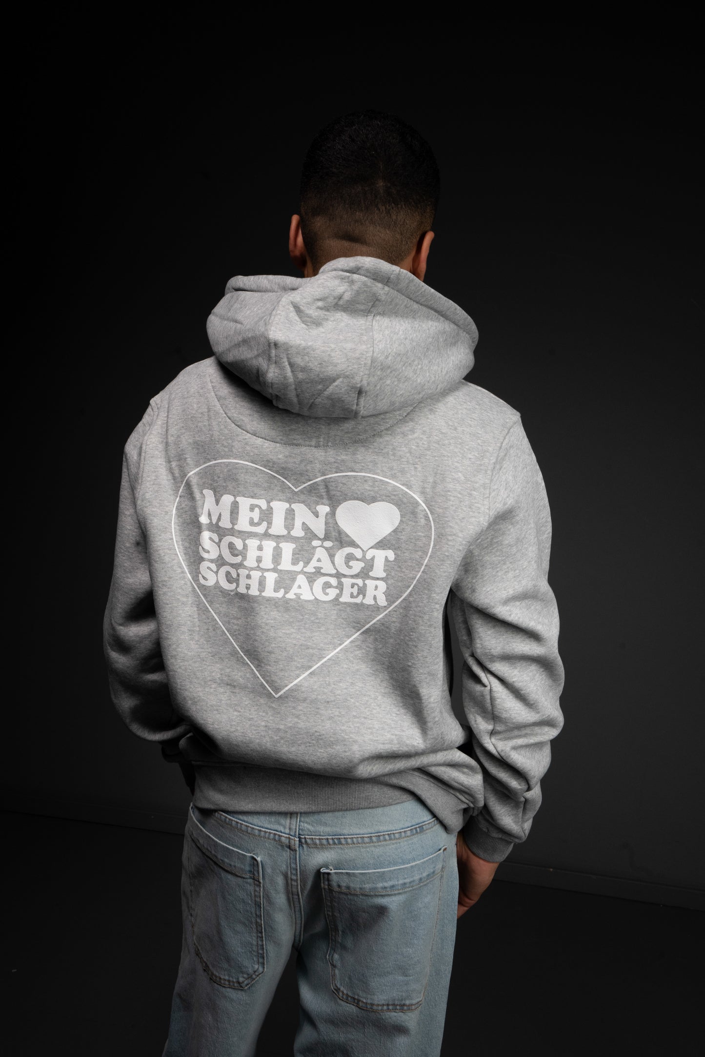 Schlager Herz Hoodie Grau mit Rückenprint