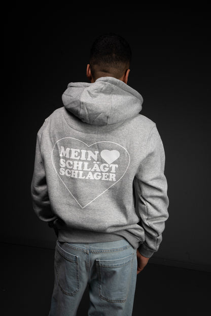 Schlager Herz Hoodie Grau mit Rückenprint